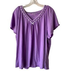Earth Angels Purple Women's Twee Coquette  Shirt With Ribbon Bow Size 3X